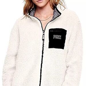 NWOT! Victoria’s Secret PINK 2 IN 1 Reversible Full Zip Sherpa Jacket - Size L